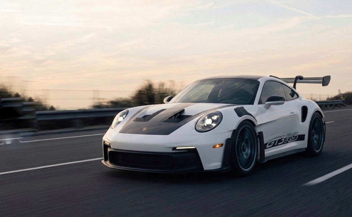 White Porsche 911 GT3 RS on the road